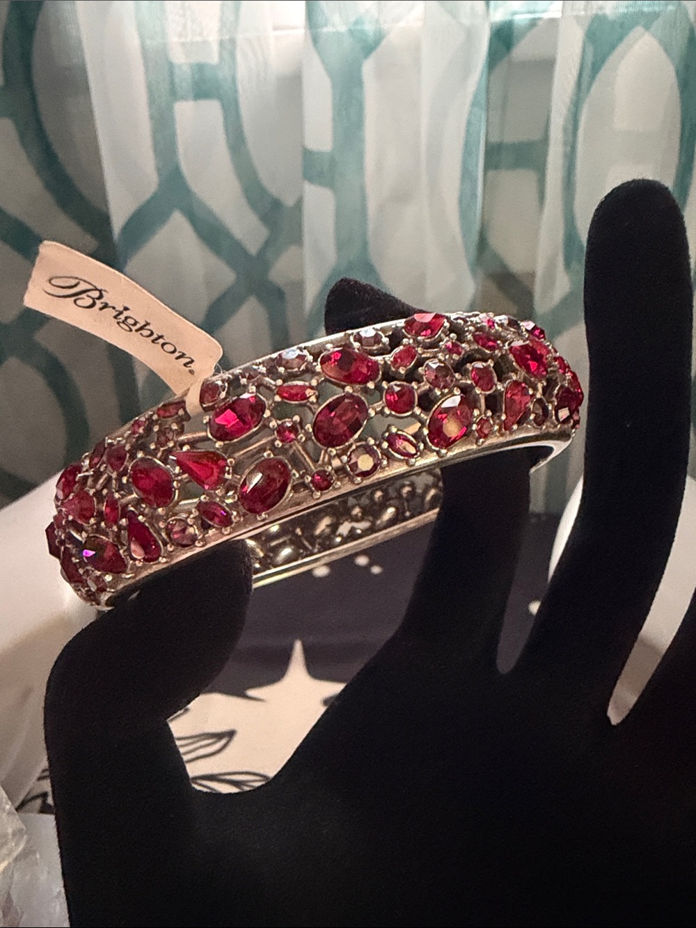 🌹♥️ SUPER RARE BRIGHTON ‘One Love’ RED SWAROVSKI CRYSTAL SLVR VTG+ Bracelet!